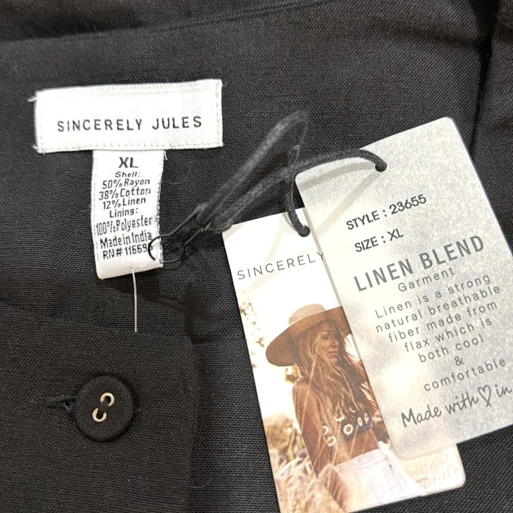 NWT Black Sincerely Jules Button-Down LINEN Blend Dress sz XL - Picture 3 of 4